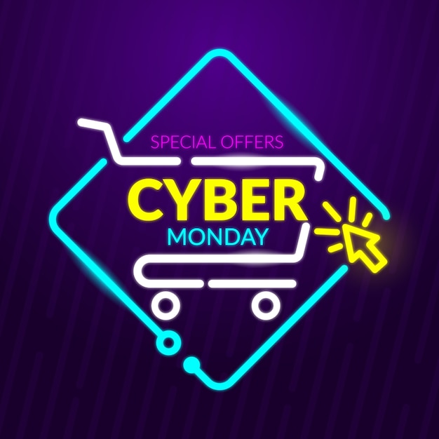 Vetor grátis banner de ofertas especiais de neon cyber segunda-feira