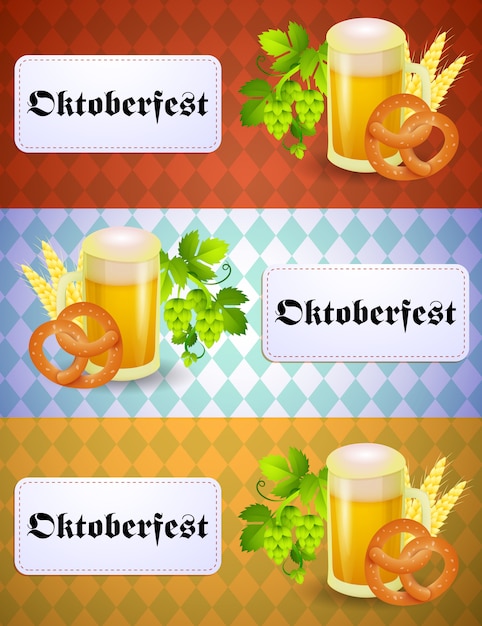 Banner de oktoberfest com caneca de cerveja e pretzel