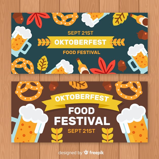 Banner de Oktoberfest definido em design plano