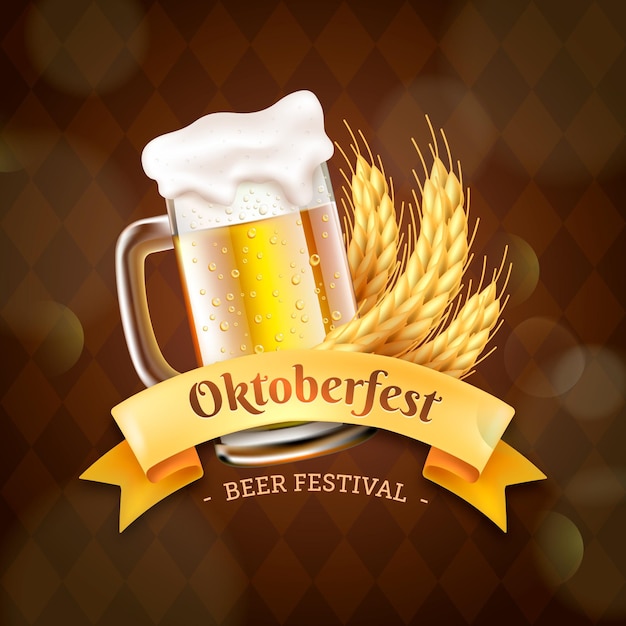 Vetor grátis banner de oktoberfest realista com caneca de cerveja