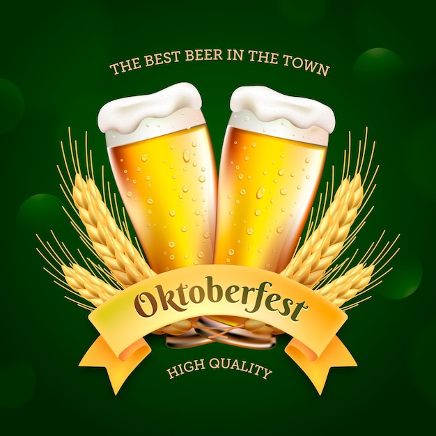 Vetor grátis banner de oktoberfest realista com copos de cerveja