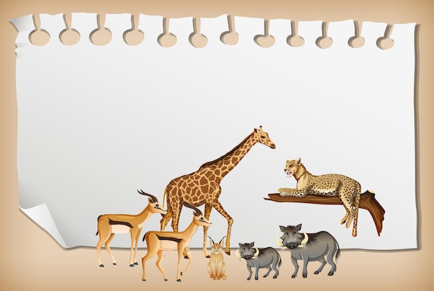 Banner de papel vazio com animal africano selvagem