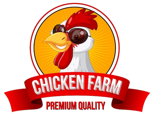 Vetor grátis banner de qualidade premium de frango com personagem de desenho de frango branco