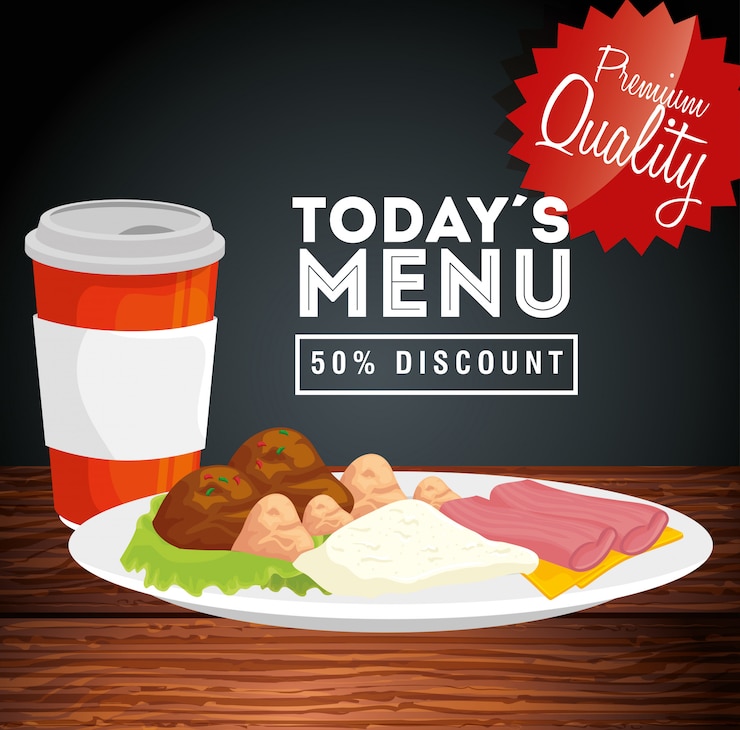 Vetor grátis banner de qualidade premium hoje menu cinquenta por cento de desconto
