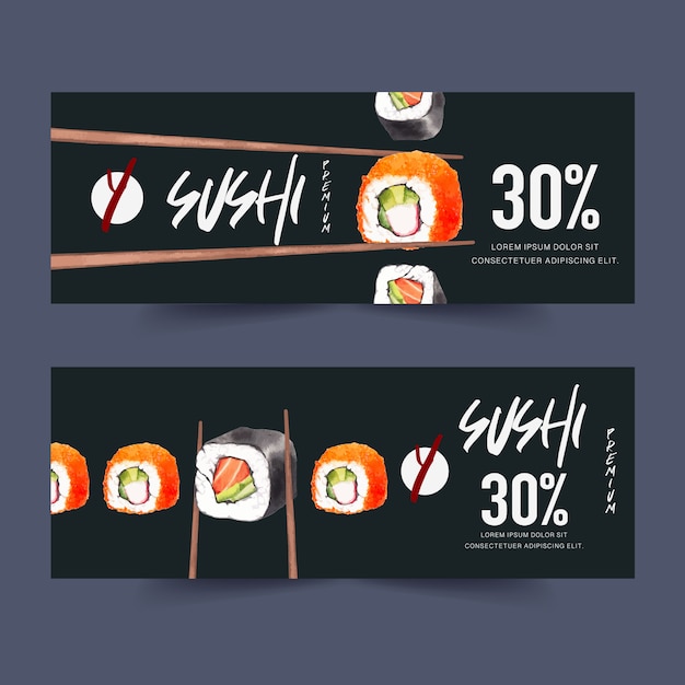 Vetor grátis banner de restaurante de sushi