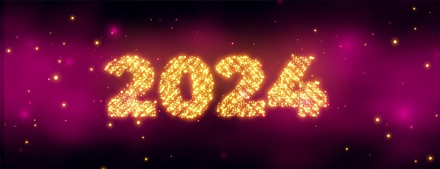 Vetor grátis banner de saudação de feliz ano novo de 2024 com efeito cintilante dourado