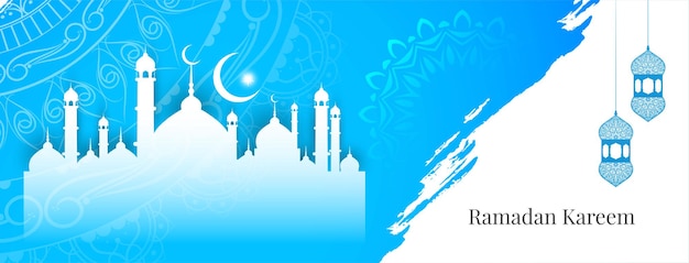 Banner de saudação do festival ramadan kareem em cor azul