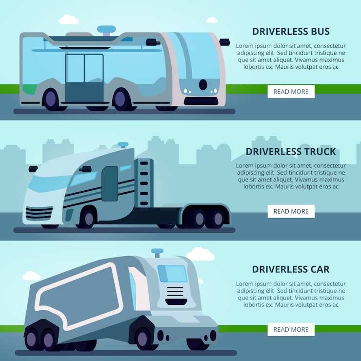 Vetor grátis banner de sistemas de navegação de veículos autônomos sem motorista