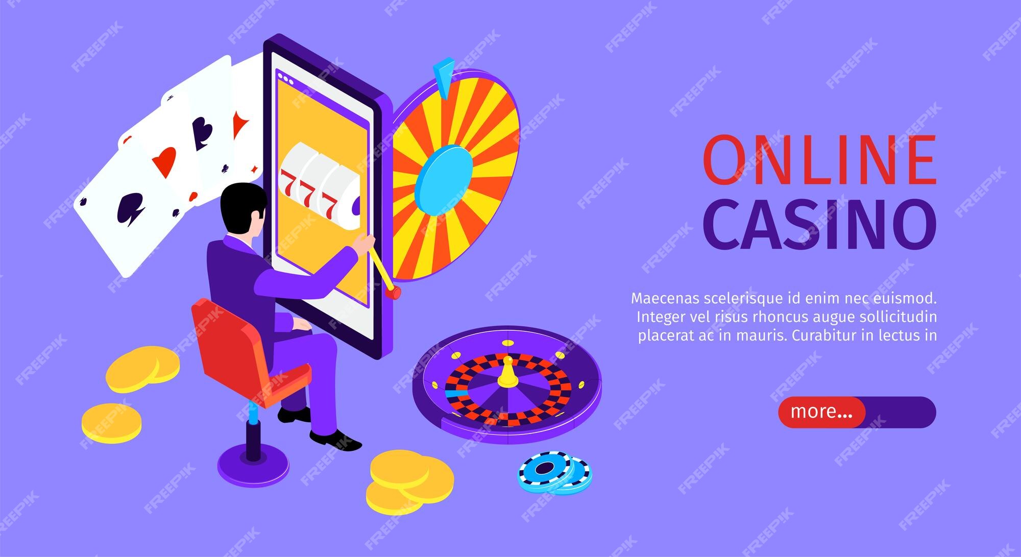 Casino online, jogos de azar online, ilustração isométrica de aplicativos  de jogos