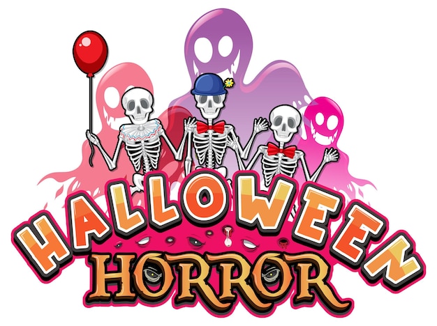 Banner de terror no halloween com esqueletos fantasmas