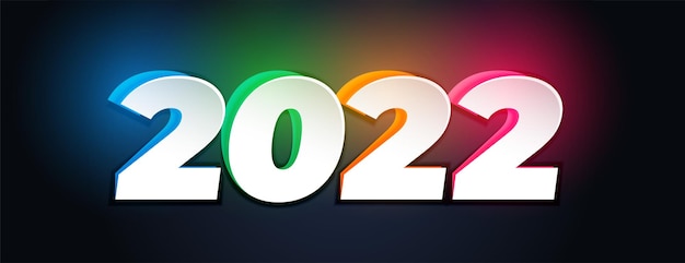 Vetor grátis banner de texto colorido e brilhante de ano novo de 2022