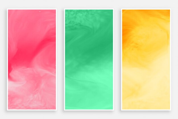 Banner de três aquarelas em cores diferentes