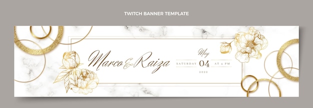 Vetor grátis banner de twitch casamento dourado de luxo realista