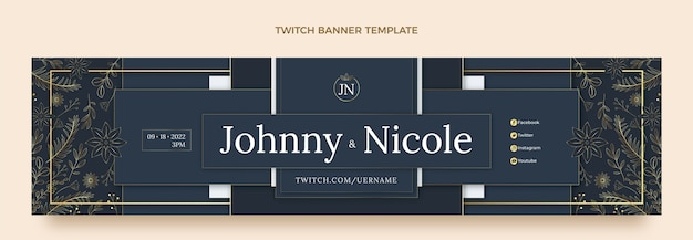 Vetor grátis banner de twitch de casamento dourado de luxo realista