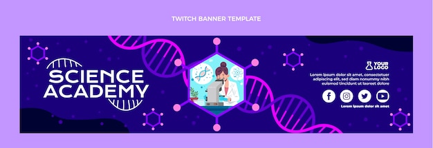 Vetor grátis banner de twitch de ciência em design plano