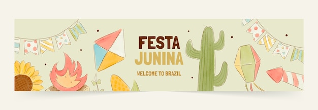 Vetor grátis banner de twitch de festas juninas em aquarela