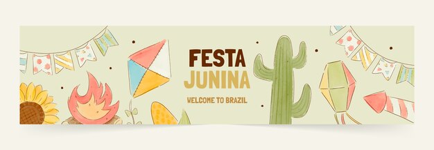 Banner de twitch de festas juninas em aquarela