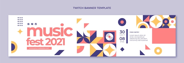 Banner de twitch de festival de música em mosaico design plano