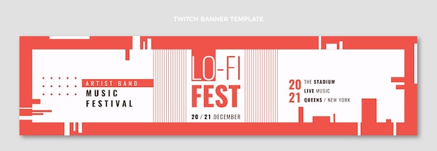 Vetor grátis banner de twitch de festival de música minimalista de design plano