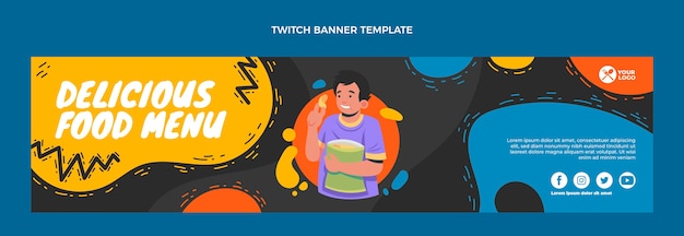 Vetor grátis banner de twitch de menu de comida deliciosa de design plano