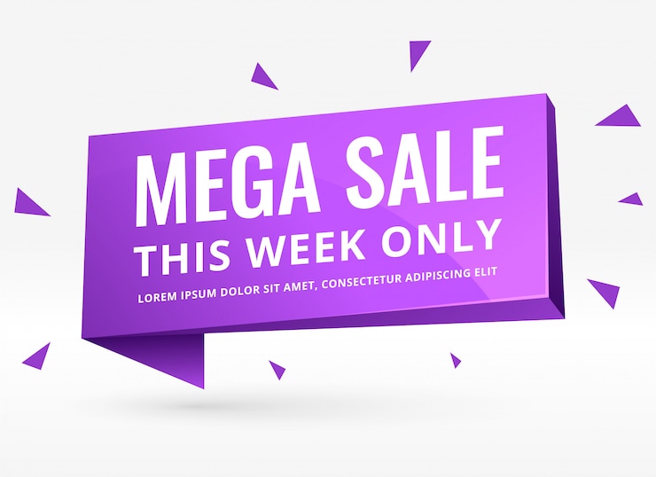 Vetor grátis banner de venda 3d roxo para promoção e marketing