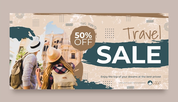 Banner de venda de agência de viagens desenhada à mão