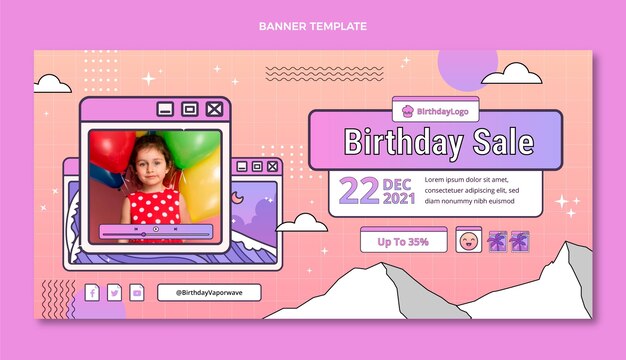 Banner de venda de aniversário gradiente retrô vaporwave