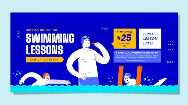 Banner de venda de aulas de natação de design plano