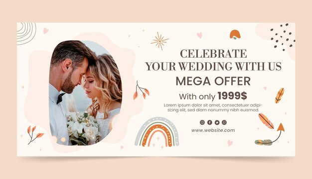 Banner de venda de casamento boho desenhado à mão