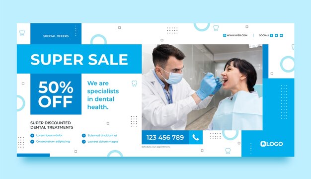 Banner de venda de clínica odontológica de design plano