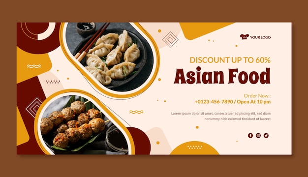 Vetor grátis banner de venda de comida asiática de design plano