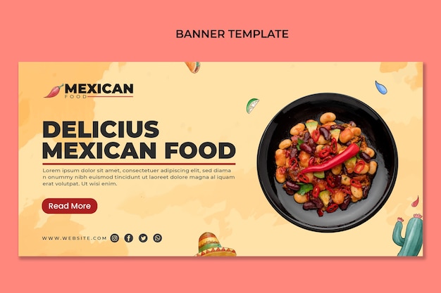 Banner de venda de comida mexicana em aquarela