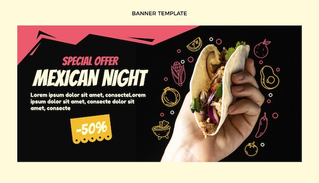 Vetor grátis banner de venda de comida mexicana em design plano