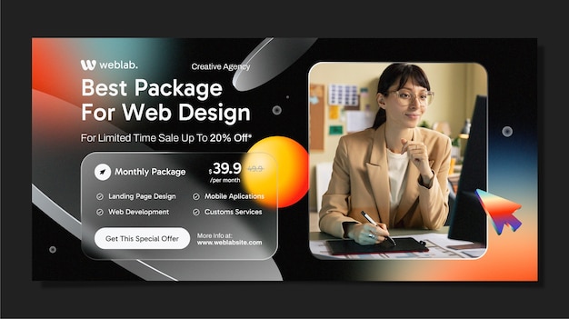 Banner de venda de design web em gradiente