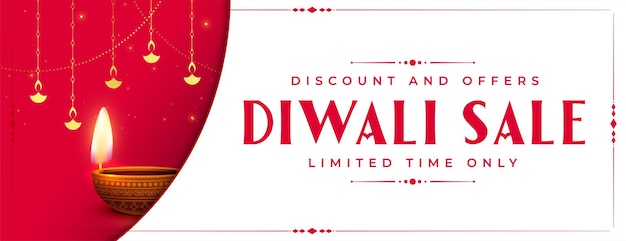 Banner de venda de diwali religioso hindu com design brilhante de diya