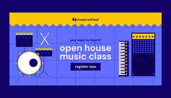 Vetor grátis banner de venda de escola de música de design plano