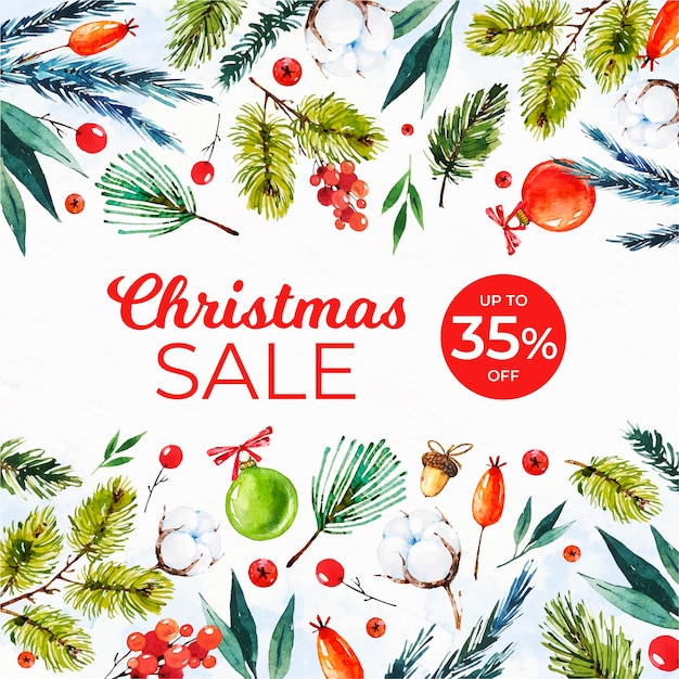 Banner de venda de Natal em aquarela com ramos