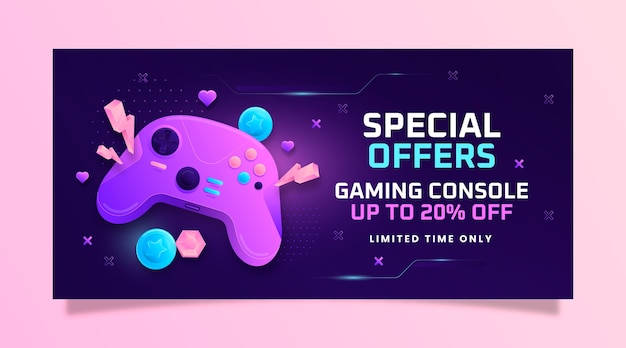 Vetor grátis banner de venda de oferta de jogo gradiente