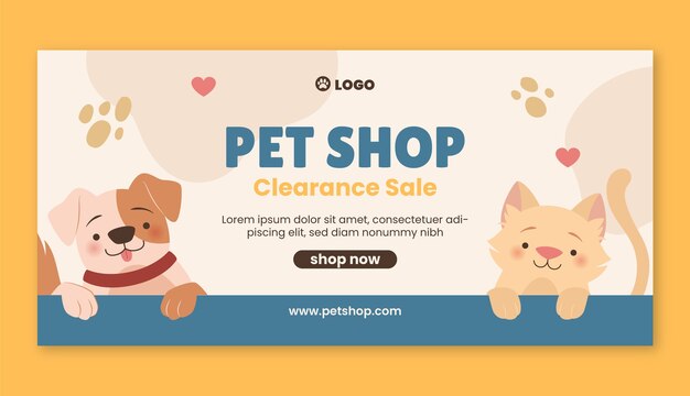 Banner de venda de pet shop desenhado a mão