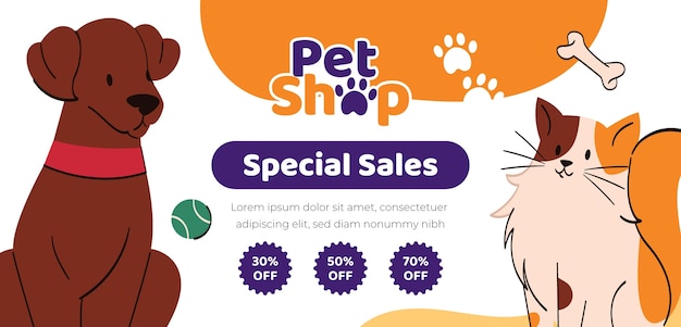 Banner de venda de pet shop desenhado a mão