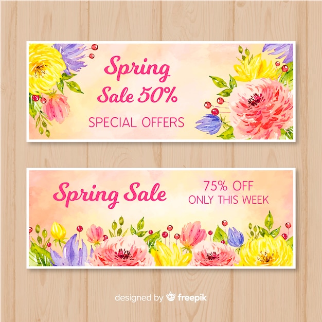 Banner de venda de primavera aquarela