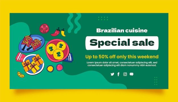 Banner de venda de restaurante brasileiro desenhado à mão