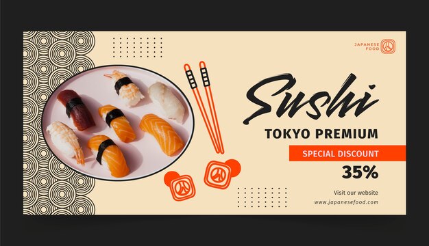Banner de venda de restaurante de comida saborosa desenhado à mão