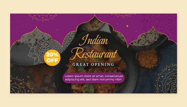 Banner de venda de restaurante indiano desenhado à mão