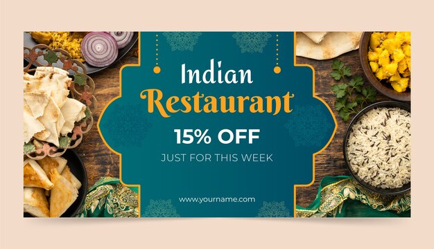 Banner de venda de restaurante indiano gradiente