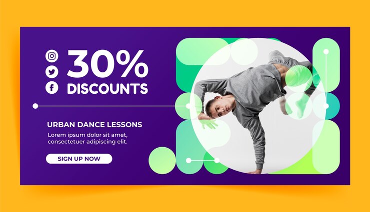 Vetor grátis banner de venda geométrica de escola de dança de design plano