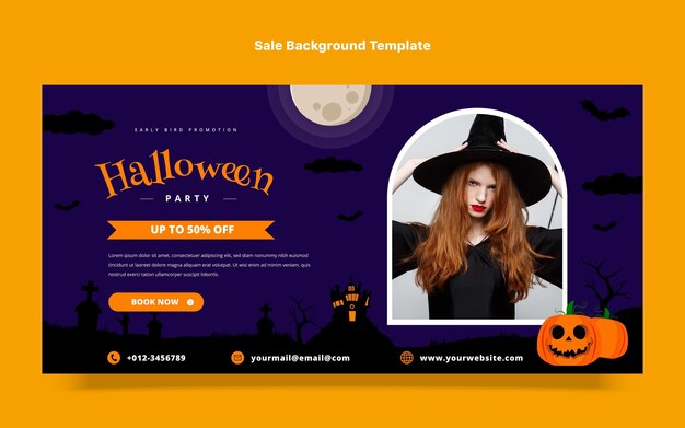 Banner de venda horizontal plano de halloween