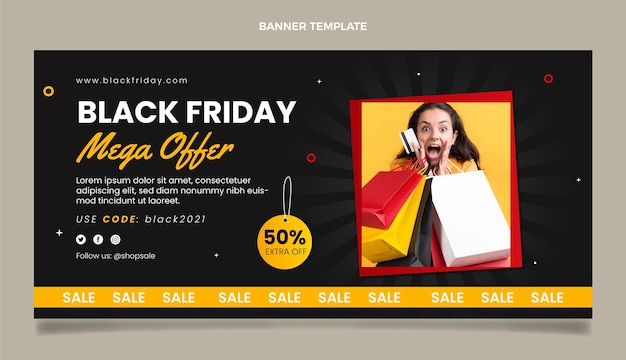 Banner de venda horizontal preto liso na sexta-feira