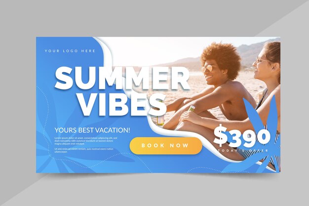 Banner de venda plana de verão com foto