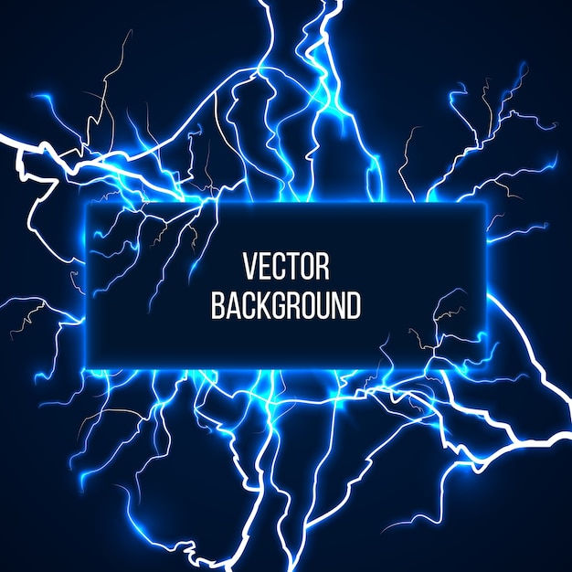 Vetor grátis banner de vetor com relâmpagos e corrente de descarga. electricit, tempestade de tensão, ilustração da natureza do tempo